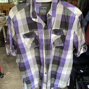 Straight Faded Shirt Mens Xlarge Plaid Short Sleeve Casual Top Pockets